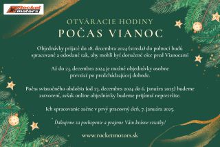 Vážení zákazníci, prinášame Vám otváracie hodiny počas vianočných sviatkov s možnosťou osobného odberu tovaru do...